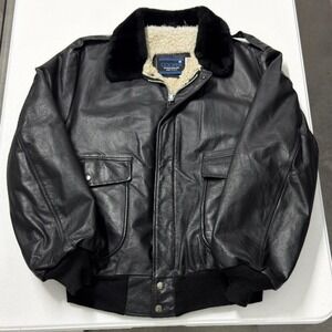 Vintage Cooper Mens Black Leather Flight Bomber Jacket G-1 Aviator Sherpa Lined